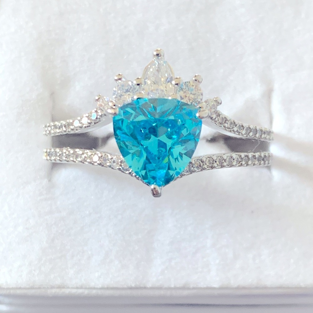 Bomb Party Aqua Blue Cubic Zirconia on rhodium plating